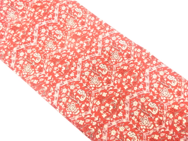 JAPANESE KIMONO / ANTIQUE NAGOYA OBI / SILK / WOVEN FLOWER & BIRD